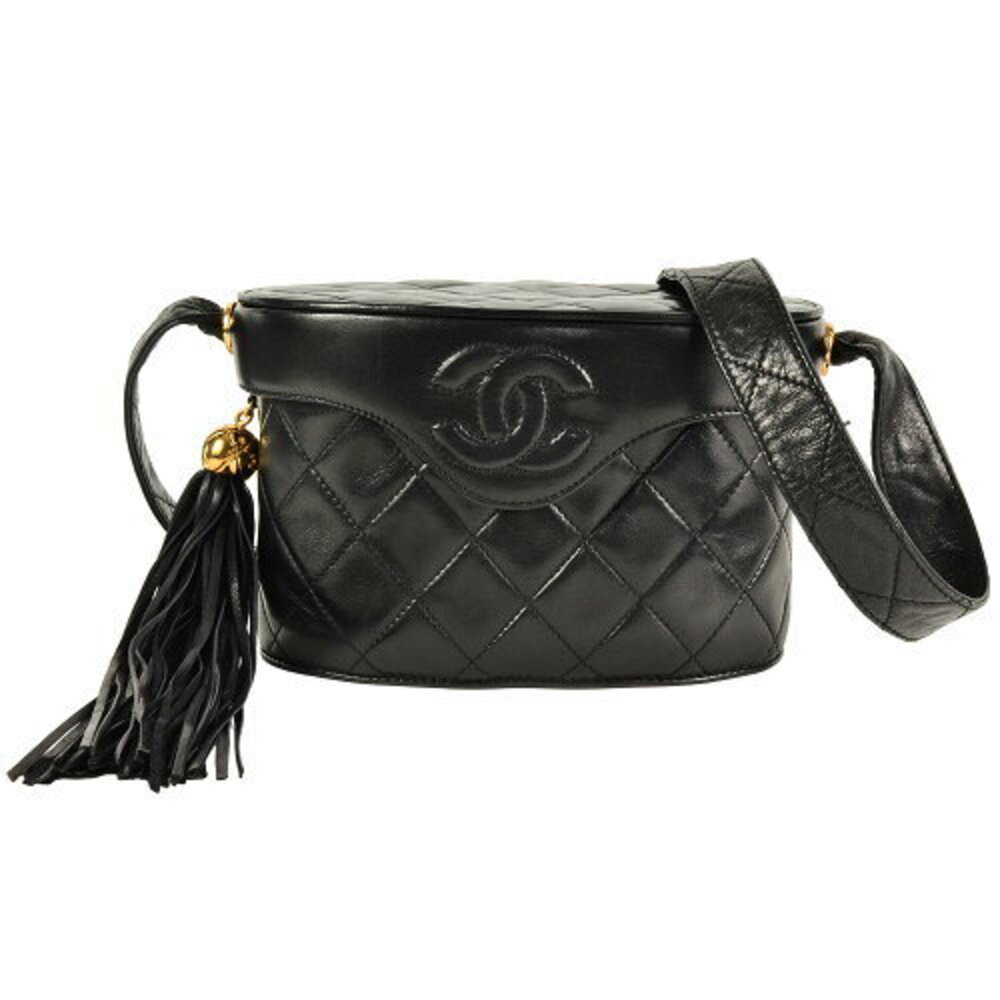 Chanel Coco Mark Matelasse Tassel Shoulder Bag Black Lambskin Fringe